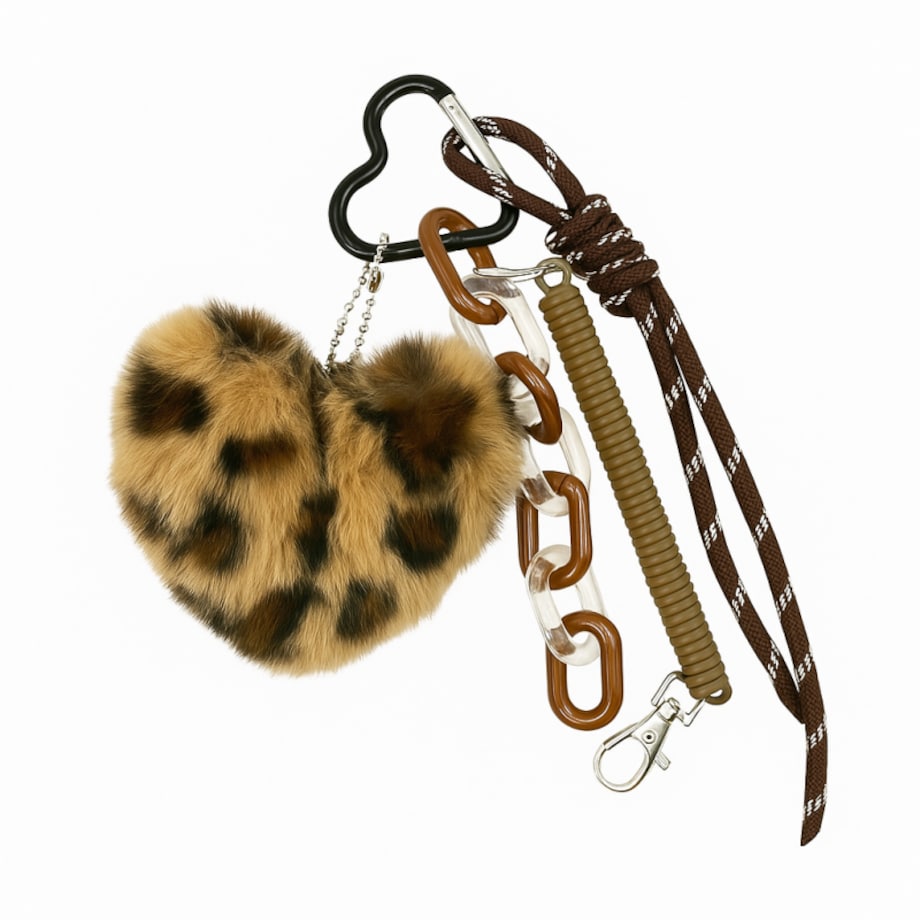 Brelok do kluczy puchate Pluszowe Serce Panterka BRL382