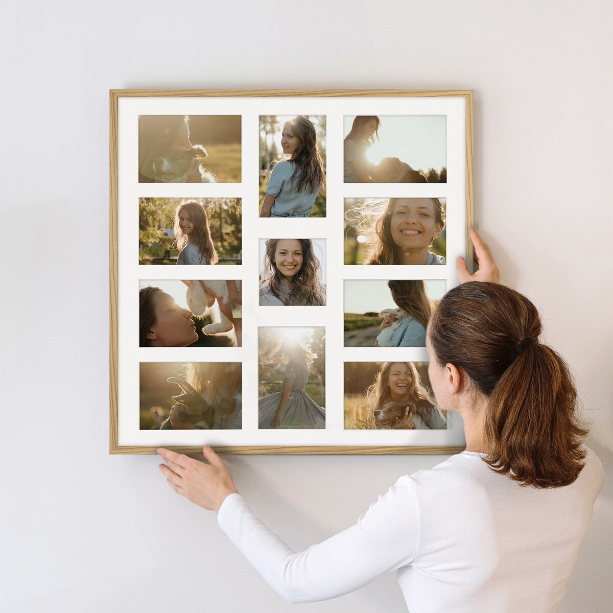 Ramka na zdjęcia 1x 10x10 10x 10x15 dębowa galeria na 11 zdjęć multirama 50x50 FRAMAI