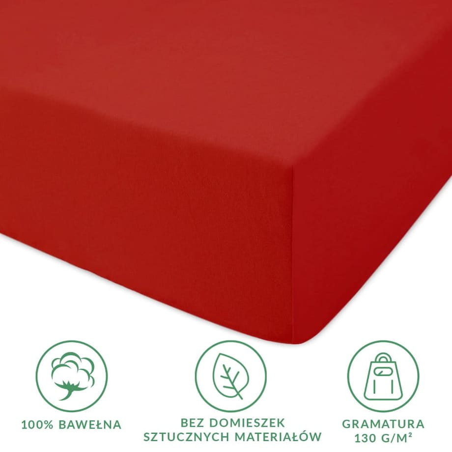 Prześcieradło jersey z gumką 160x200 kolor Czerwony