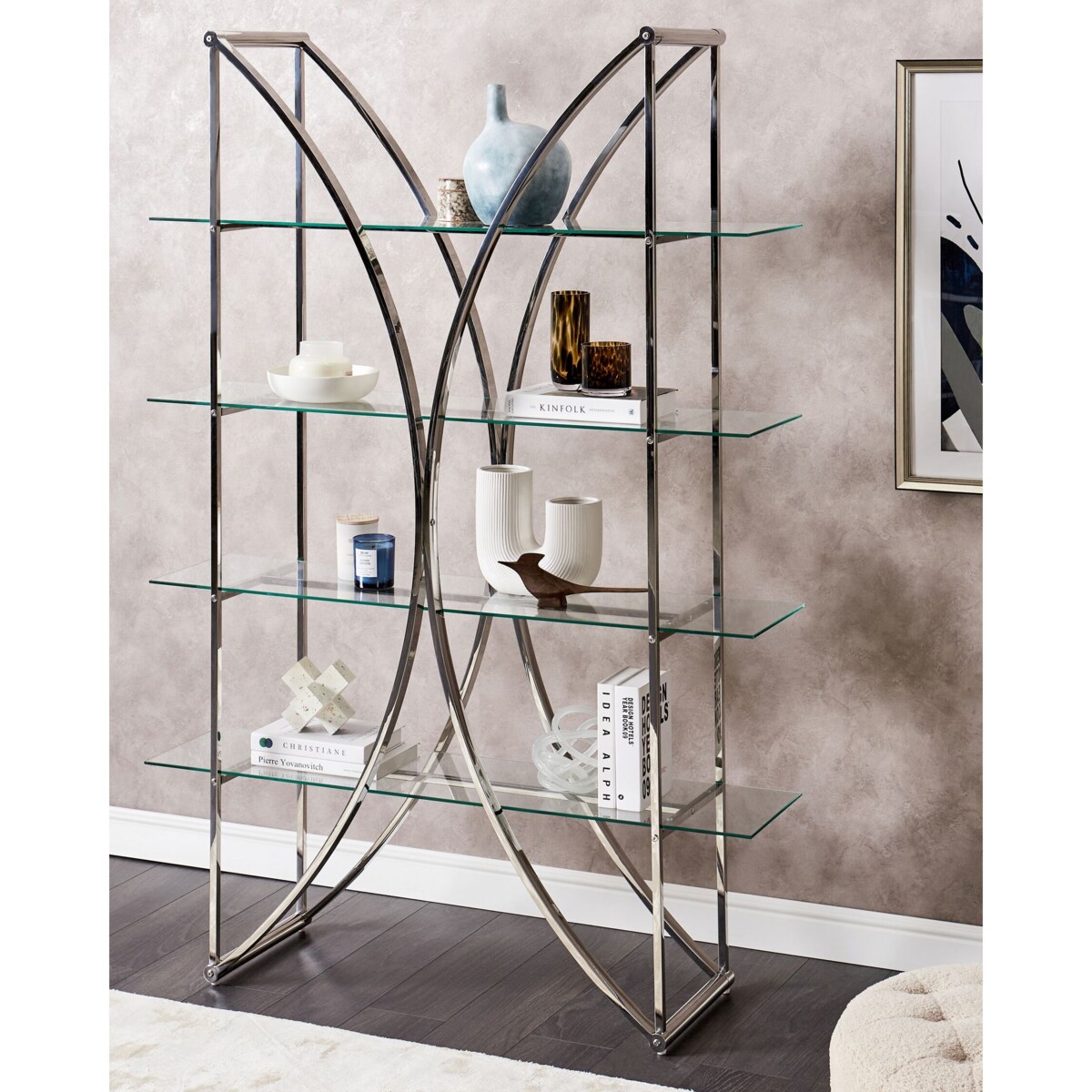 Regał metalowy 4 półki srebrny HOLLOW