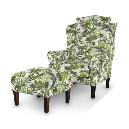 Podnóżek do fotela, zielono-czerwona roślinność na białym tle, 56 x 56 x 40 cm, Flowers