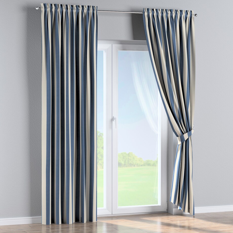 Zasłona na kanale z grzywką 1 szt. 130x245 niebiesko-białe pionowe pasy (5,5cm)