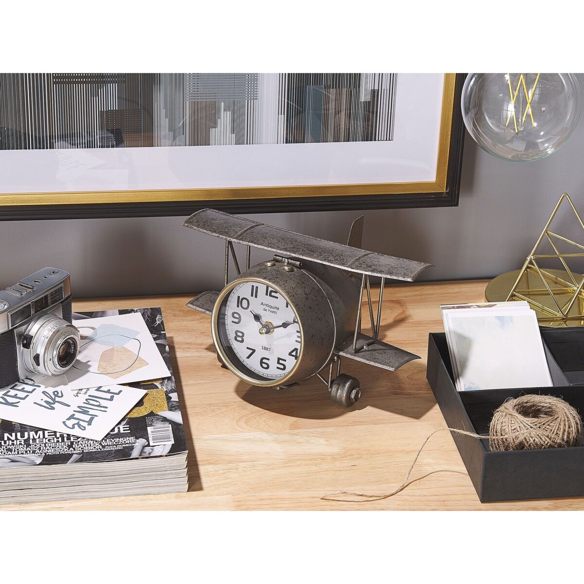 Zegar stojący w kształcie samolotu srebrny STANS