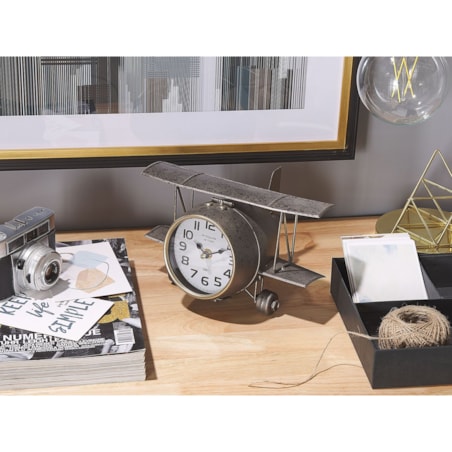 Zegar stojący w kształcie samolotu srebrny STANS