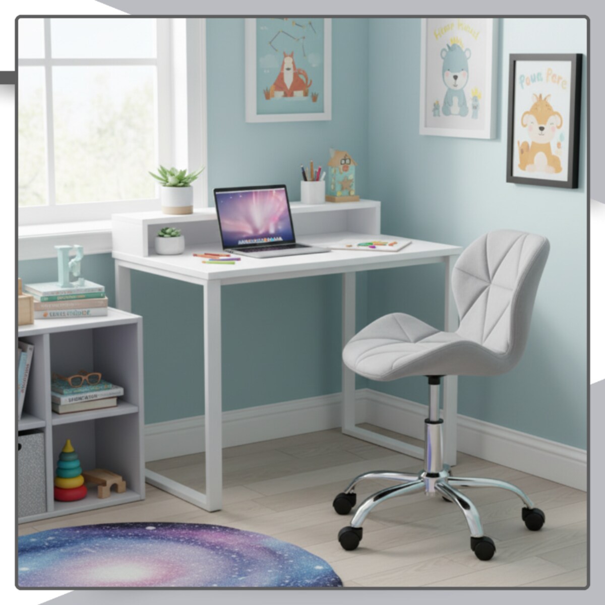 Krzesło biurowe fotel obrotowy welurowy szary pikowany