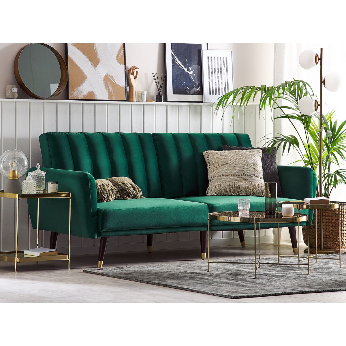 Sofa rozkładana welurowa szmaragdowa VIMMERBY