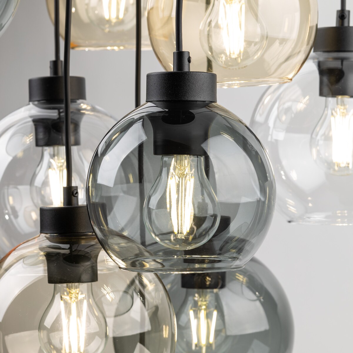 Lampa Wisząca Tk Lighting Cubus Mix 9 Kloszy Szary Bursztyn