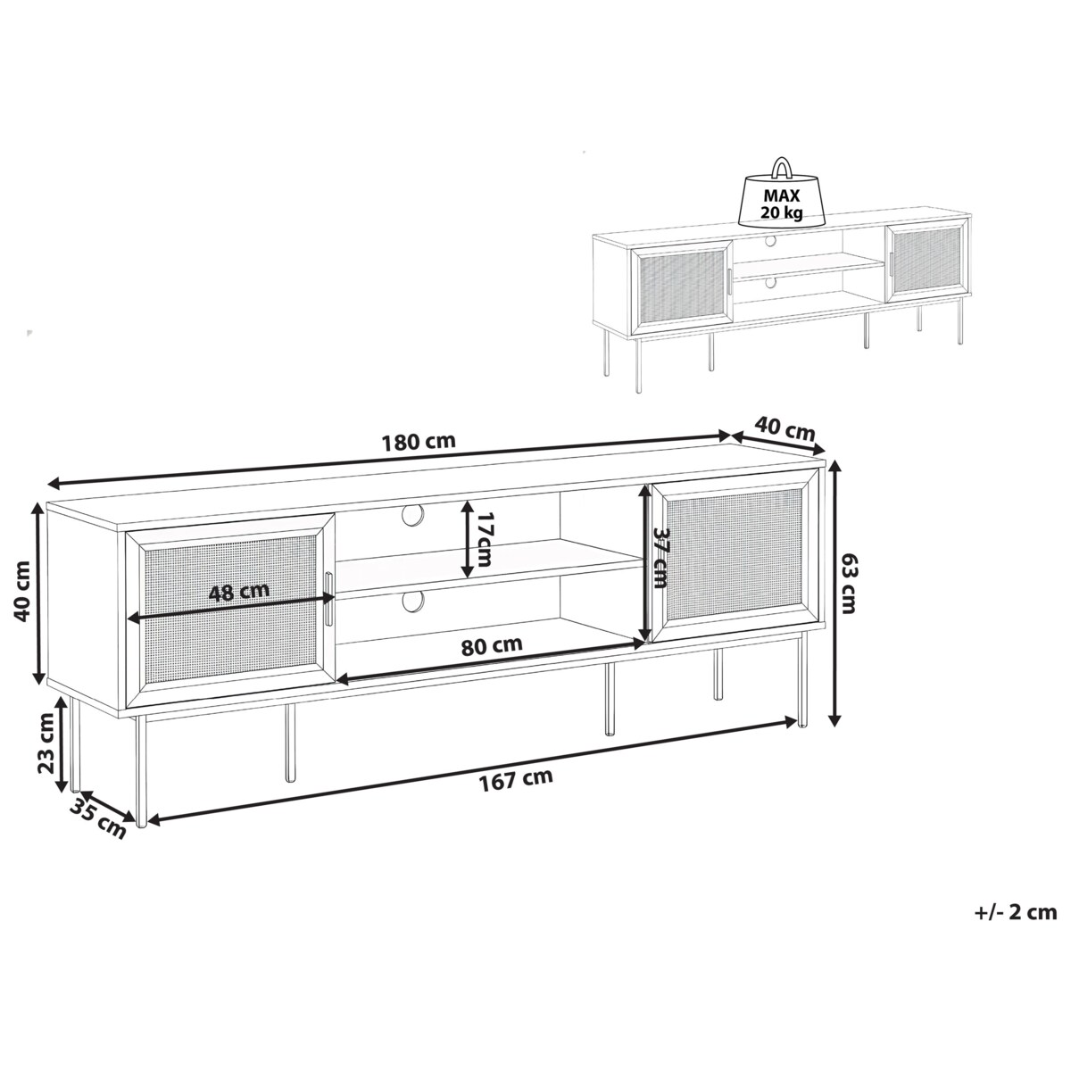 Szafka RTV PASCO Rattan Jasnobrązowy