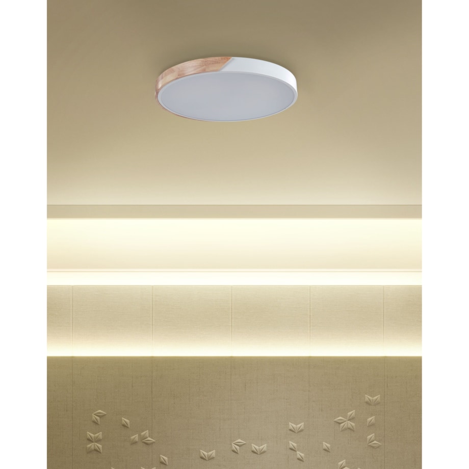 Lampa sufitowa LED metalowa biała z jasnym drewnem PATTANI