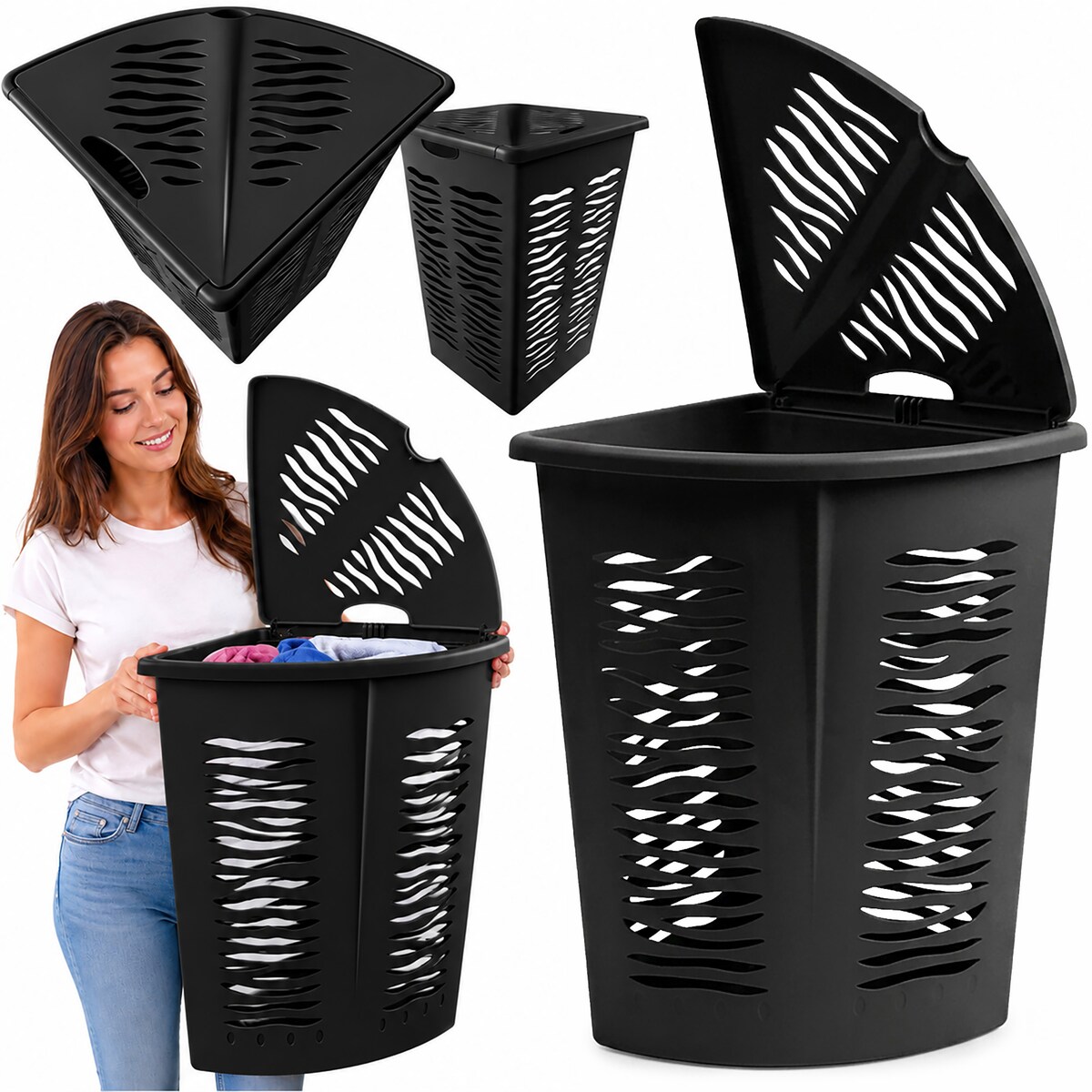 Kosz Na Panie Bieliznę Ubrania Do Łazienki Narożny Plastikowy Antracyt 45 L
