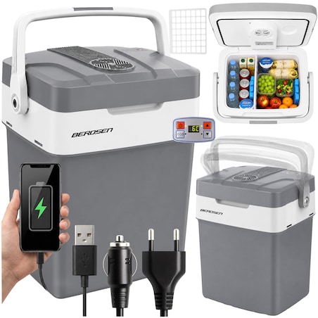 Lodówka turystyczna samochodowa Berdsen 29L 12V/230V USB funkcja grzania