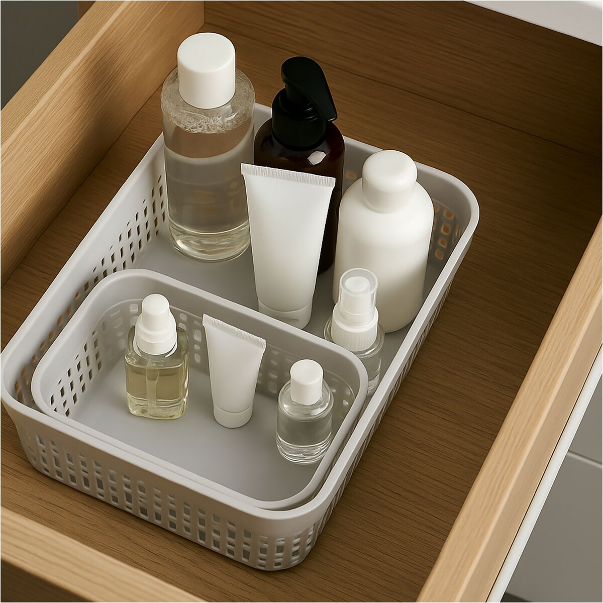 Koszyk Ażurowy Koszyczek XS Plastikowy Na Kosmetyki Do Łazienki Pudełko Pojemnik Do Szuflady Jasnoszary
