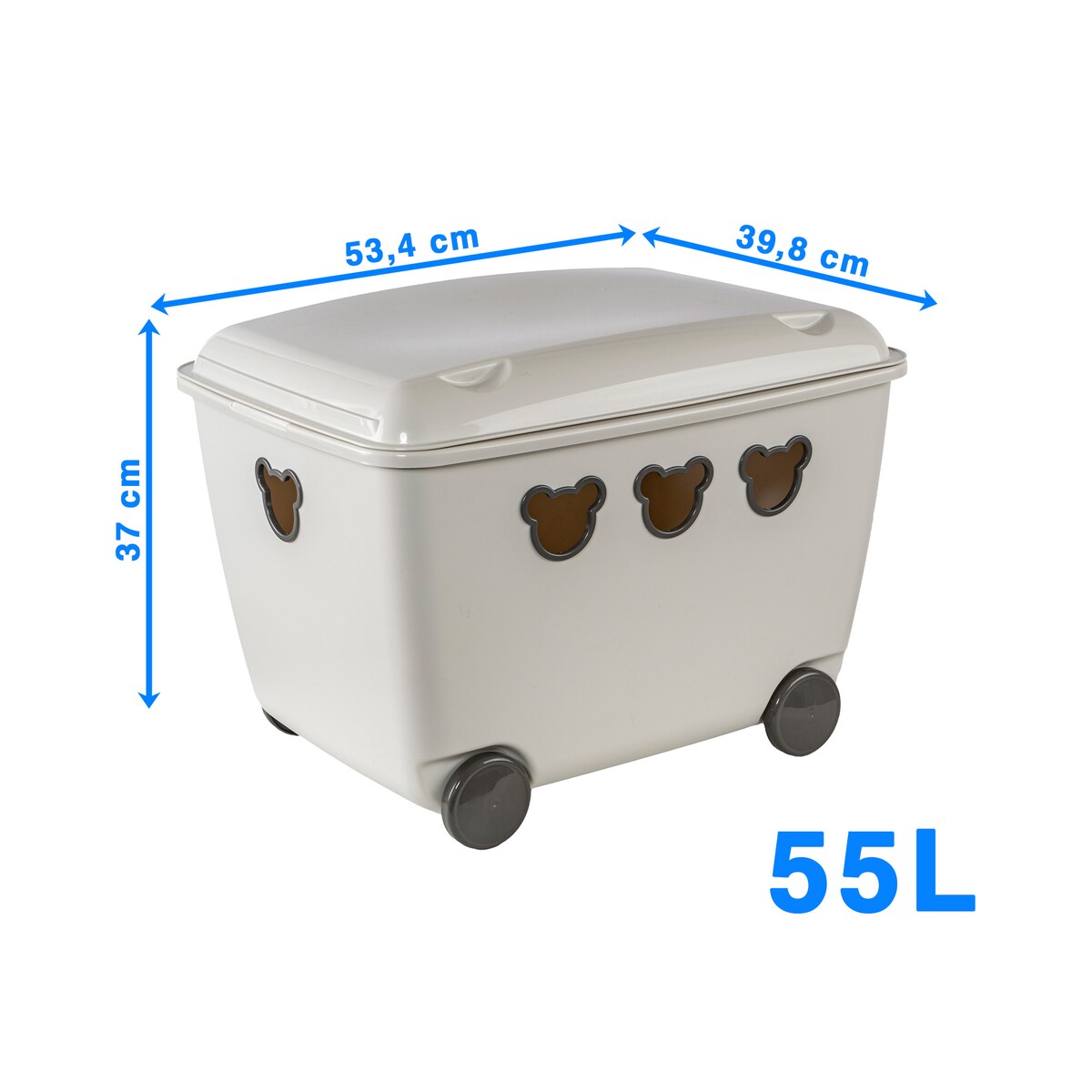 Pojemnik Plastikowy Na Zabawki Na Kółkach Kosz Skrzynia 55 L Misie Biały
