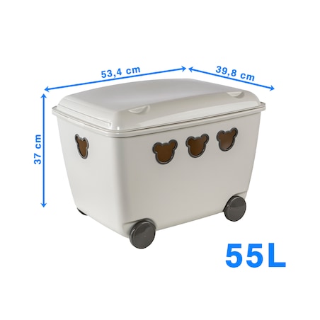 Pojemnik Plastikowy Na Zabawki Na Kółkach Kosz Skrzynia 55 L Misie Biały