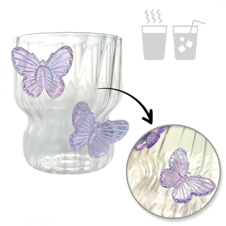 Szklanka ryflowana, z falowanymi ściankami, MOTYLKI fiolet 260 ml 1szt SZK162