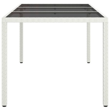 vidaXL Stół ogrodowy, 150x90x75 cm, szkło i rattan PE, biały