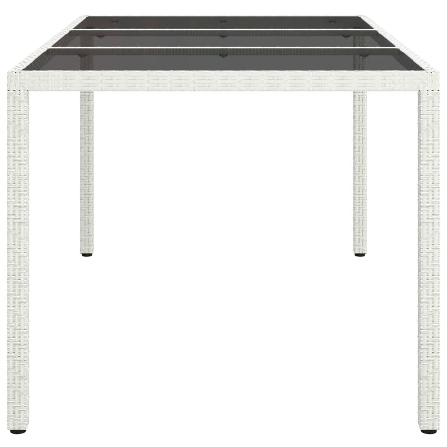 vidaXL Stół ogrodowy, 150x90x75 cm, szkło i rattan PE, biały