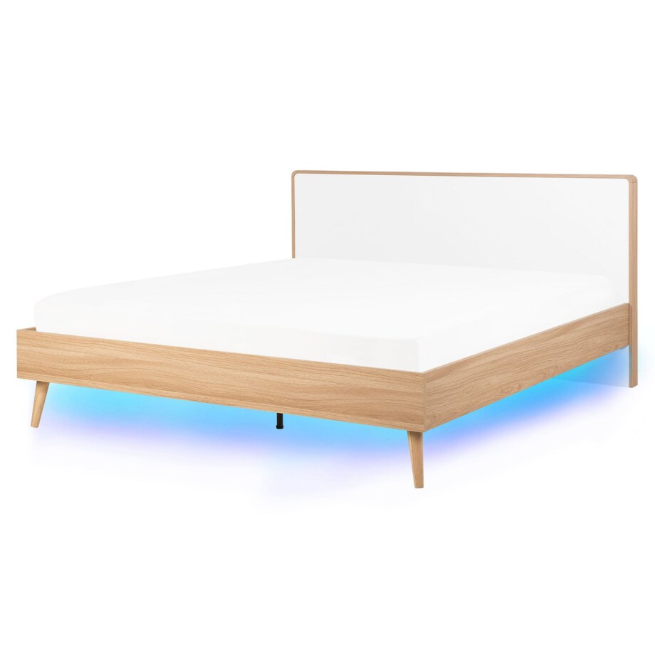 Łóżko LED 160 x 200 cm jasne drewno SERRIS