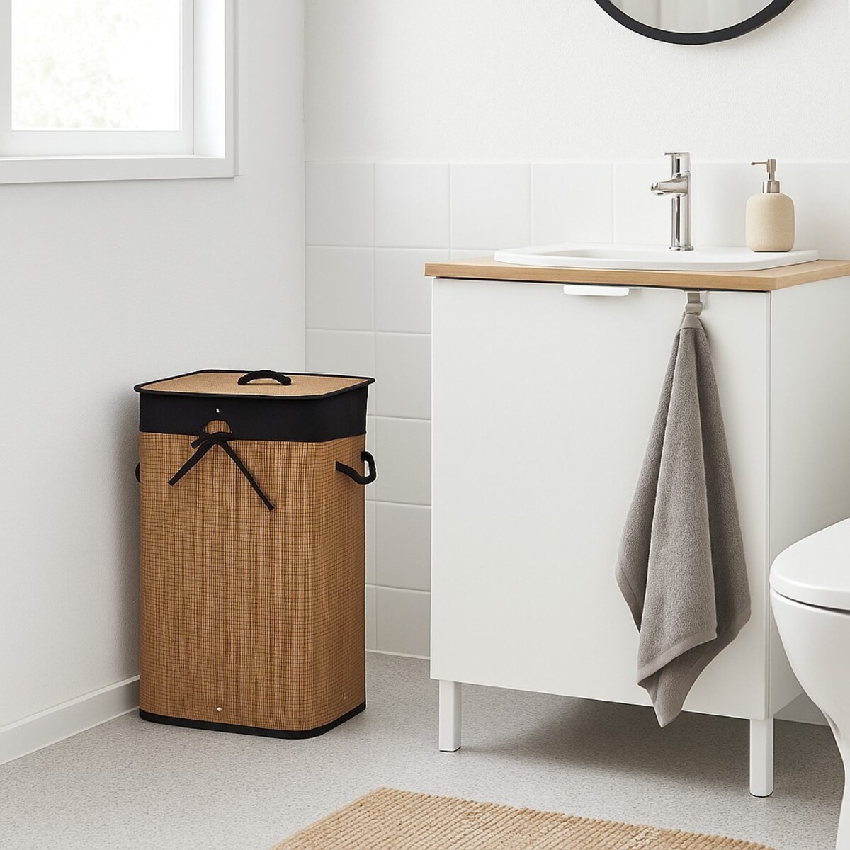 Kosz na pranie bambusowy 60x30x40 cm MOSAS 72 litry