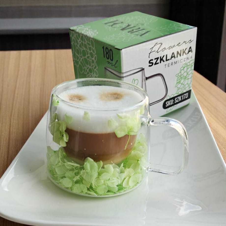 Szklanka termiczna z hortensją w środku, zielona 180 ml 1szt SZK173