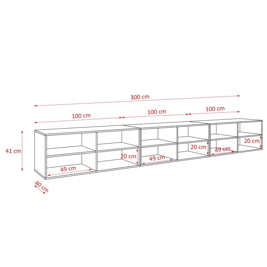 Szafka RTV NIKOL 300cm pod telewizor, frezowane fronty, półki- biała+czarny