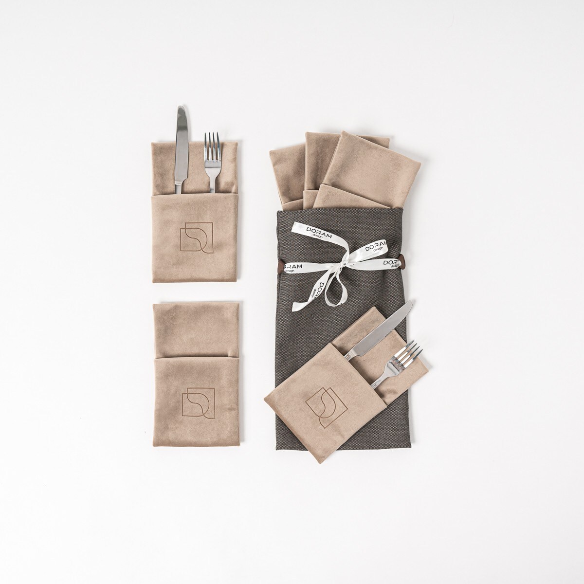 Welurowe Etui na sztućce Mushroom 6 szt.