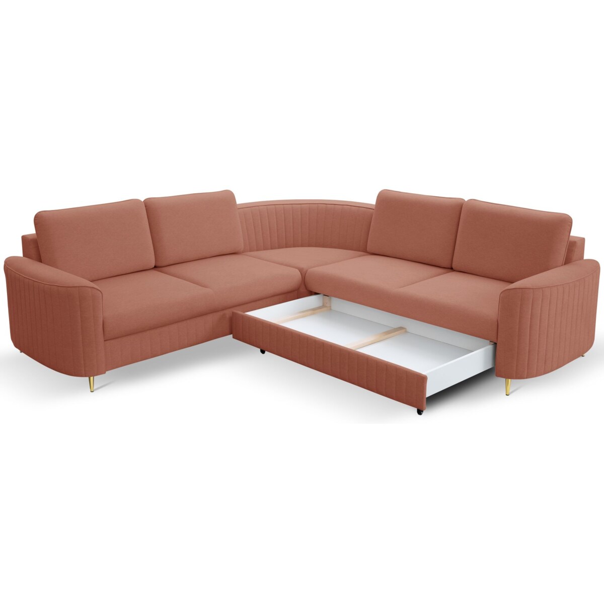 Narożnik z funkcją spania i pojemnikiem na pościel LOREN, koralowy