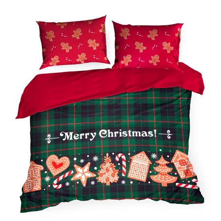 Komplet pościeli z mikrowłókna, motyw świąteczny, 220x200 cm, zielony