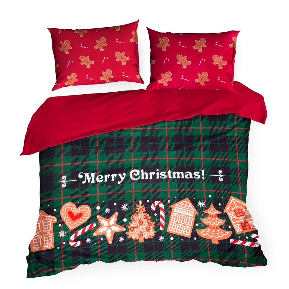 Komplet pościeli z mikrowłókna, motyw świąteczny, 220x200 cm, zielony