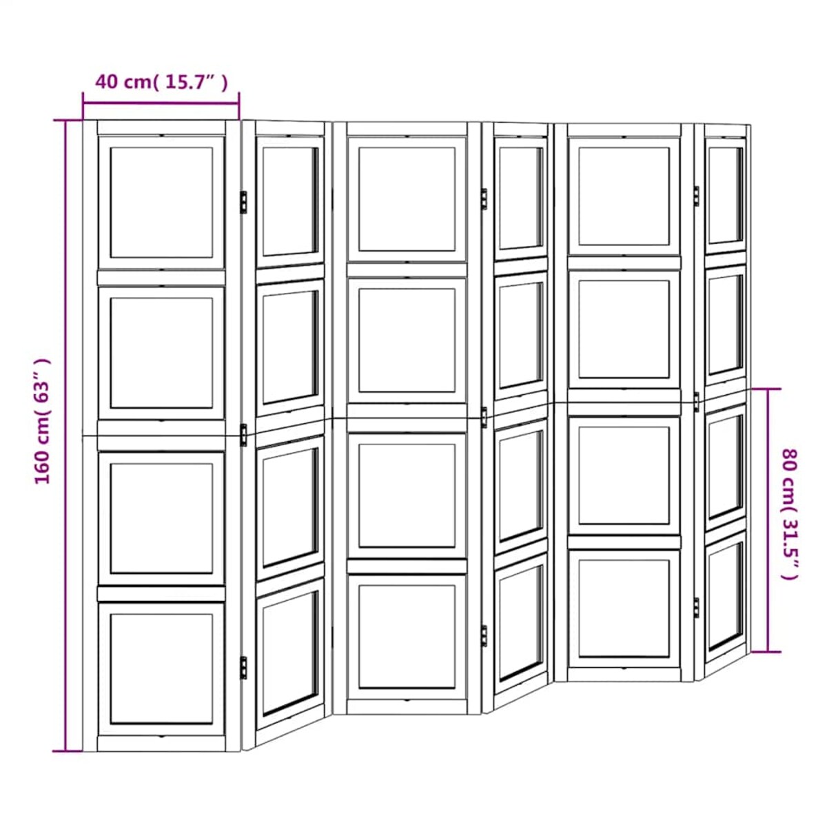 vidaXL Parawan pokojowy, 6-panelowy, biały, lite drewno paulowni