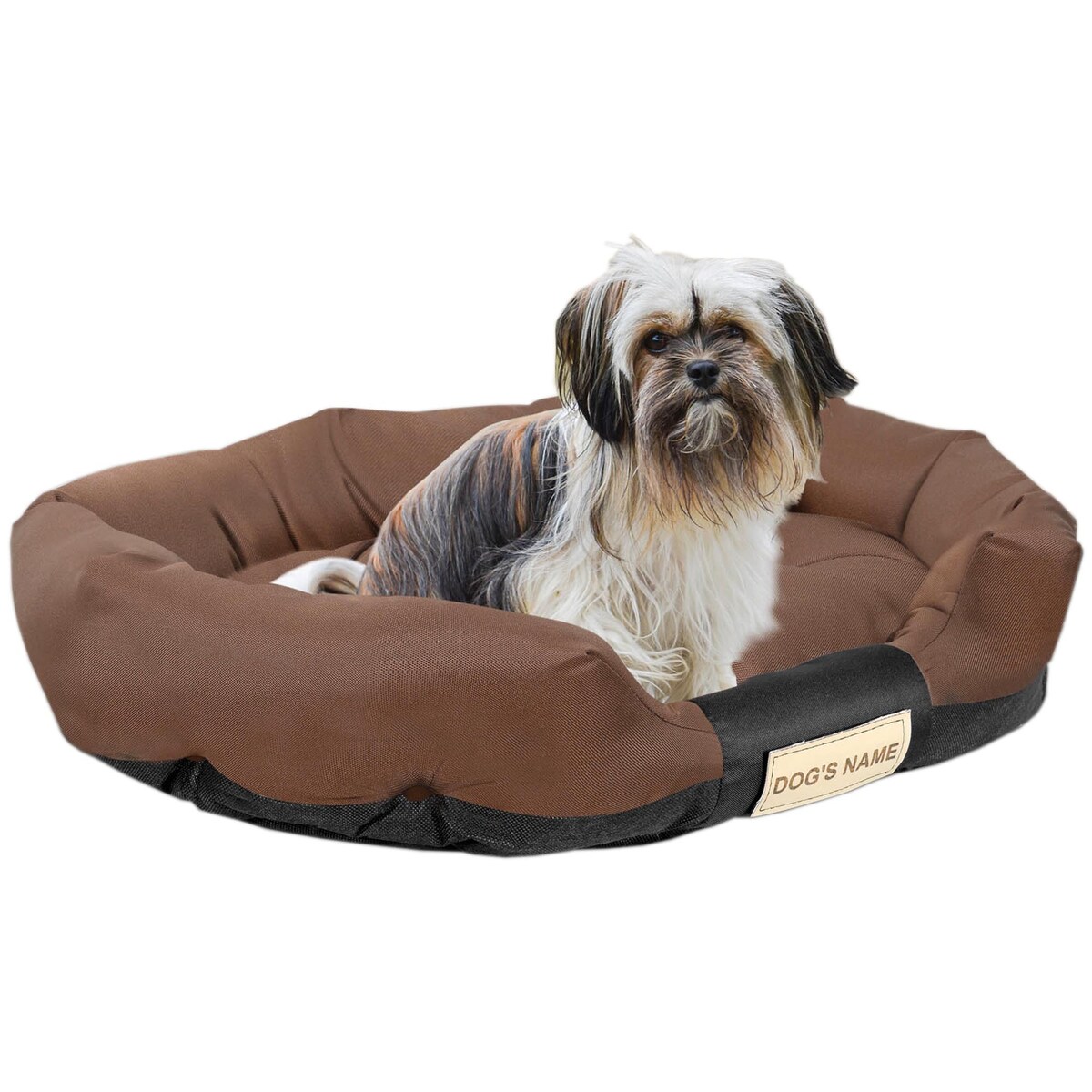 Legowisko Dla Psa 75X50 Cm Z Miejscem Na Imię Wodoodporne Owalne Wygodne Brązowe