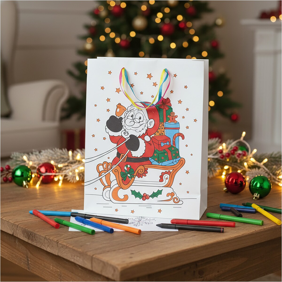 Torebka Prezentowa Na Prezent Do Kolorowania Dla Dzieci 23X18X10 Cm Sanie Mikołaja