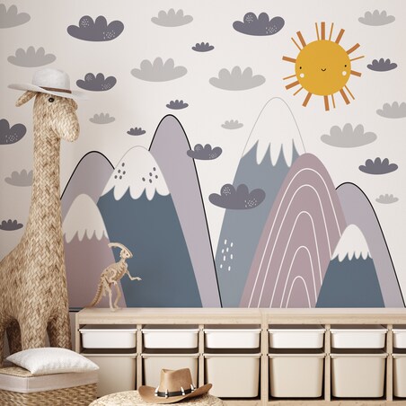 NAKLEJKI NA ŚCIANĘ DLA DZIECI FIOLETOWE GÓRY STYL SKANDYNAWSKI ZESTAW