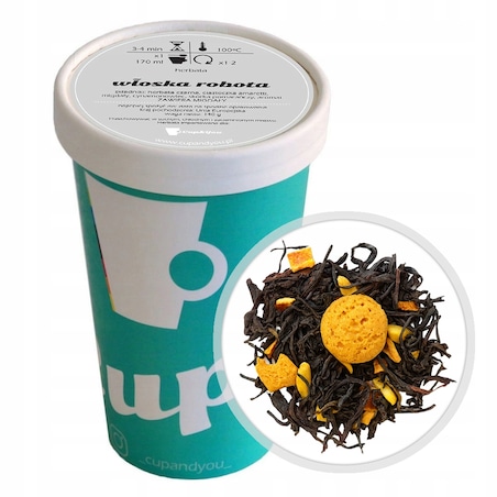 Herbata czarna WŁOSKA ROBOTA cynamonowiec skórka pomarańczy migdały 140g - herbata liściasta sypana mieszanka napar susz
