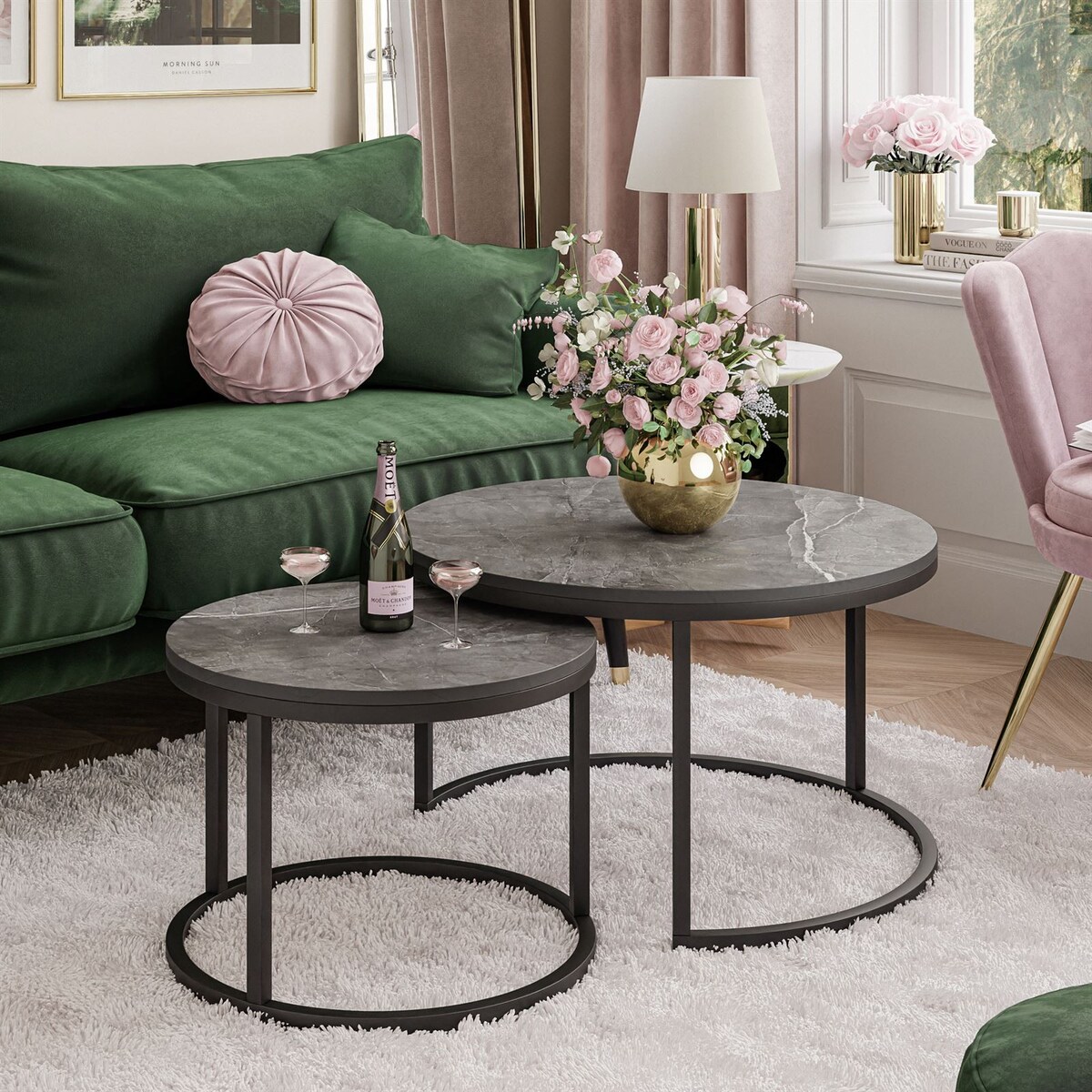 Stolik kawowy CORRIE 2w1 czarny ciemny beton