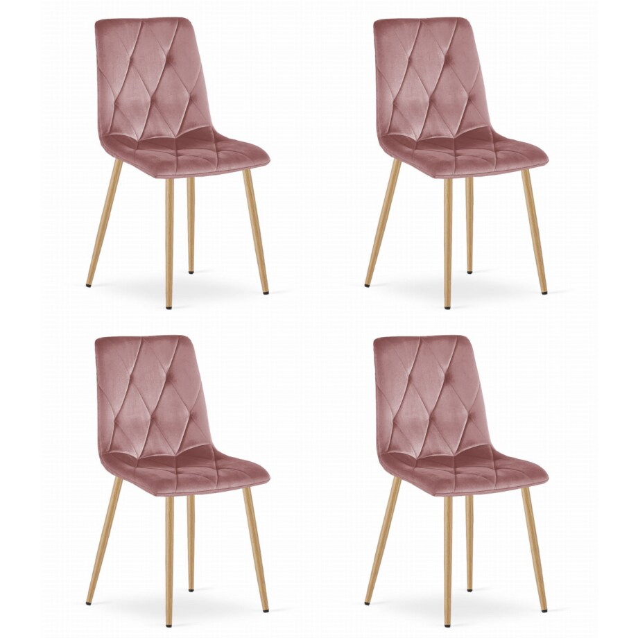 Krzesło Do Jadalni Kuchni Salonu Libra - Różowy Aksamit / Nogi Kolor Drewna X 4