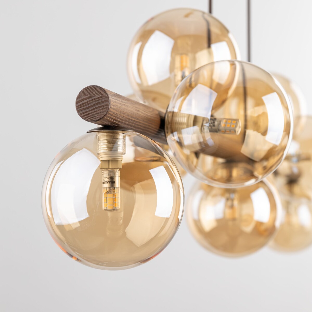Lampa wisząca TK Lighting ESTERA WOOD 11097, 9xG9, bursztynowe szklane klosze, drewno i metal, regulowana wysokość