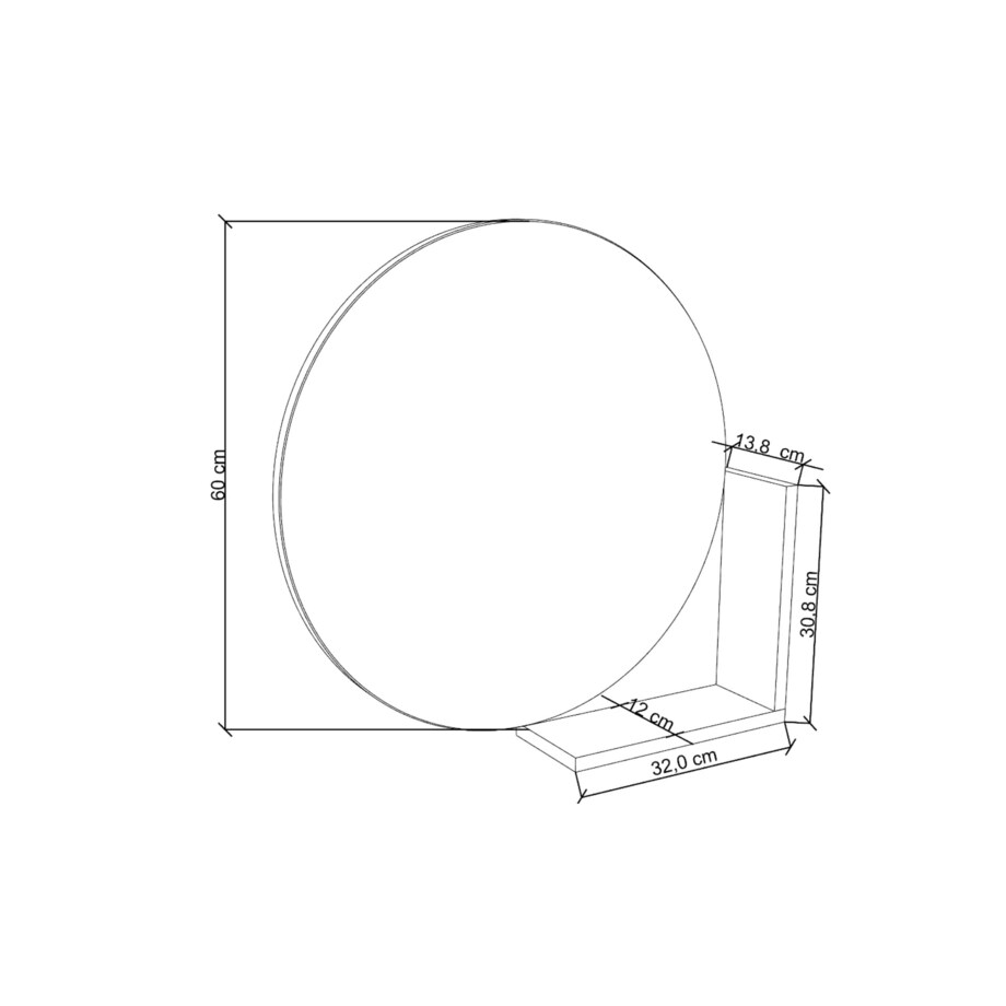 Okrągłe Czarne Lustro z półką Lucija / średnica 60 cm