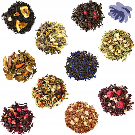 PREZENT UPOMINEK PODARUNEK NA DZIEŃ BABCI URODZINY 10 SMAKÓW HERBAT SYPANYCH PREMIUM GIFT BOX KOSZ PUDEŁKO ZESTAW PREZENTOWY UPOMINKOWY