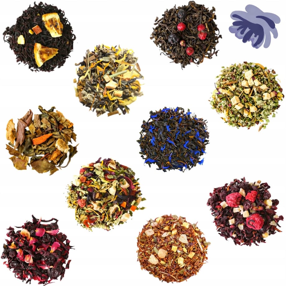 PREZENT UPOMINEK PODARUNEK NA DZIEŃ BABCI URODZINY 10 SMAKÓW HERBAT SYPANYCH PREMIUM GIFT BOX KOSZ PUDEŁKO ZESTAW PREZENTOWY UPOMINKOWY