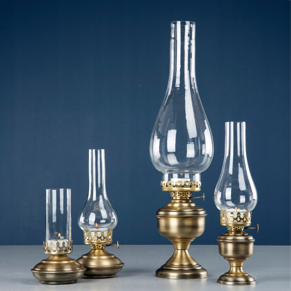 ŚWIECZNIK tealight OLJA lampa naftowa ZŁOTA RETRO