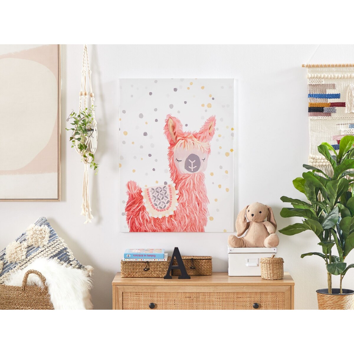 Obraz na płótnie lama 60 x 80 cm różowo-biały AFASSA