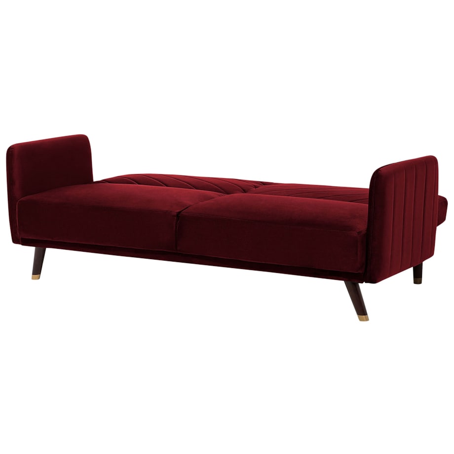 Sofa rozkładana welurowa bordowa SENJA