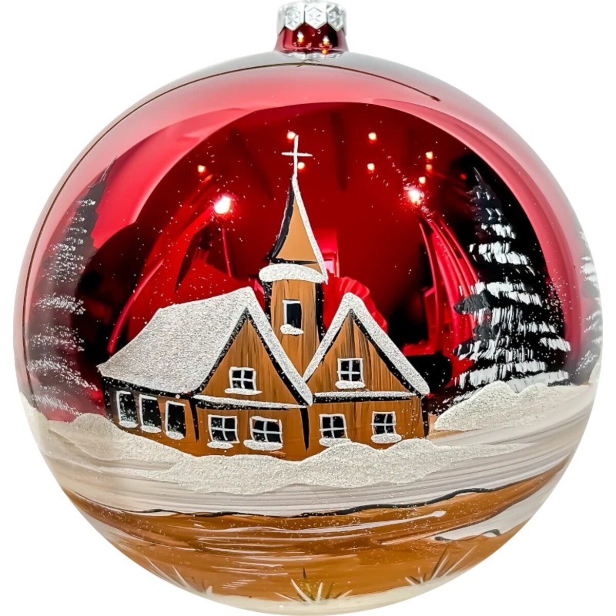 Bombka choinkowa: Duża Zimowy kościółek: czerwony