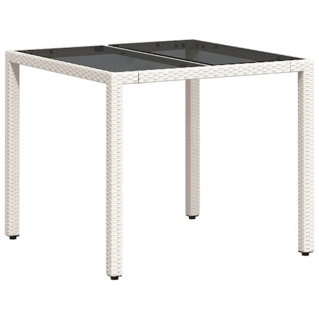 vidaXL Stół ogrodowy ze szklanym blatem, biały 90x90x75 cm, polirattan