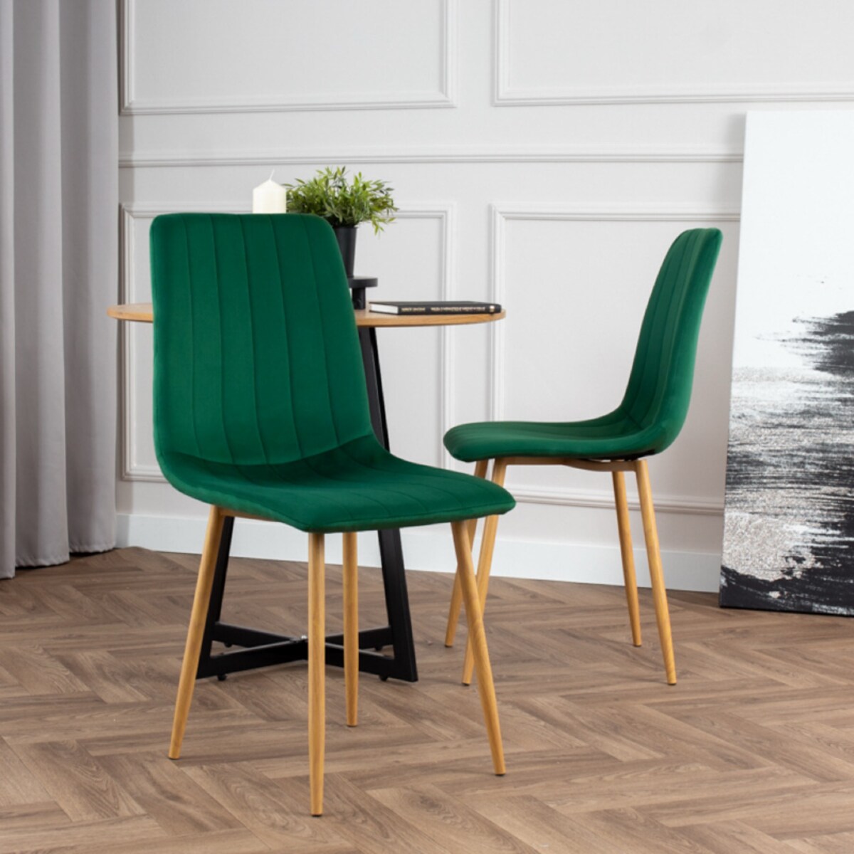 Krzesło tapicerowane do salonu jadalni welurowe zielone pikowane