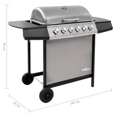 vidaXL Grill gazowy z 6 palnikami, czarno-srebrny