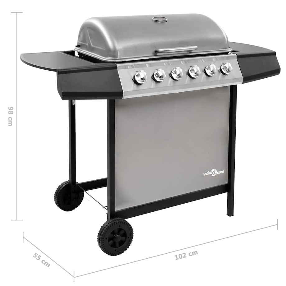 vidaXL Grill gazowy z 6 palnikami, czarno-srebrny