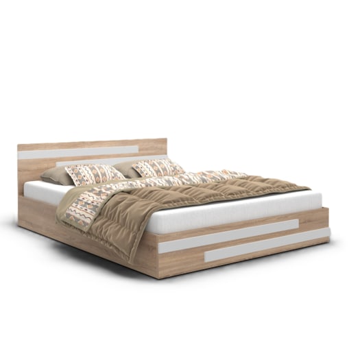 Łóżko do sypialni ALDO BETA 140x200 z płyty laminowanej, z materacem- dąb