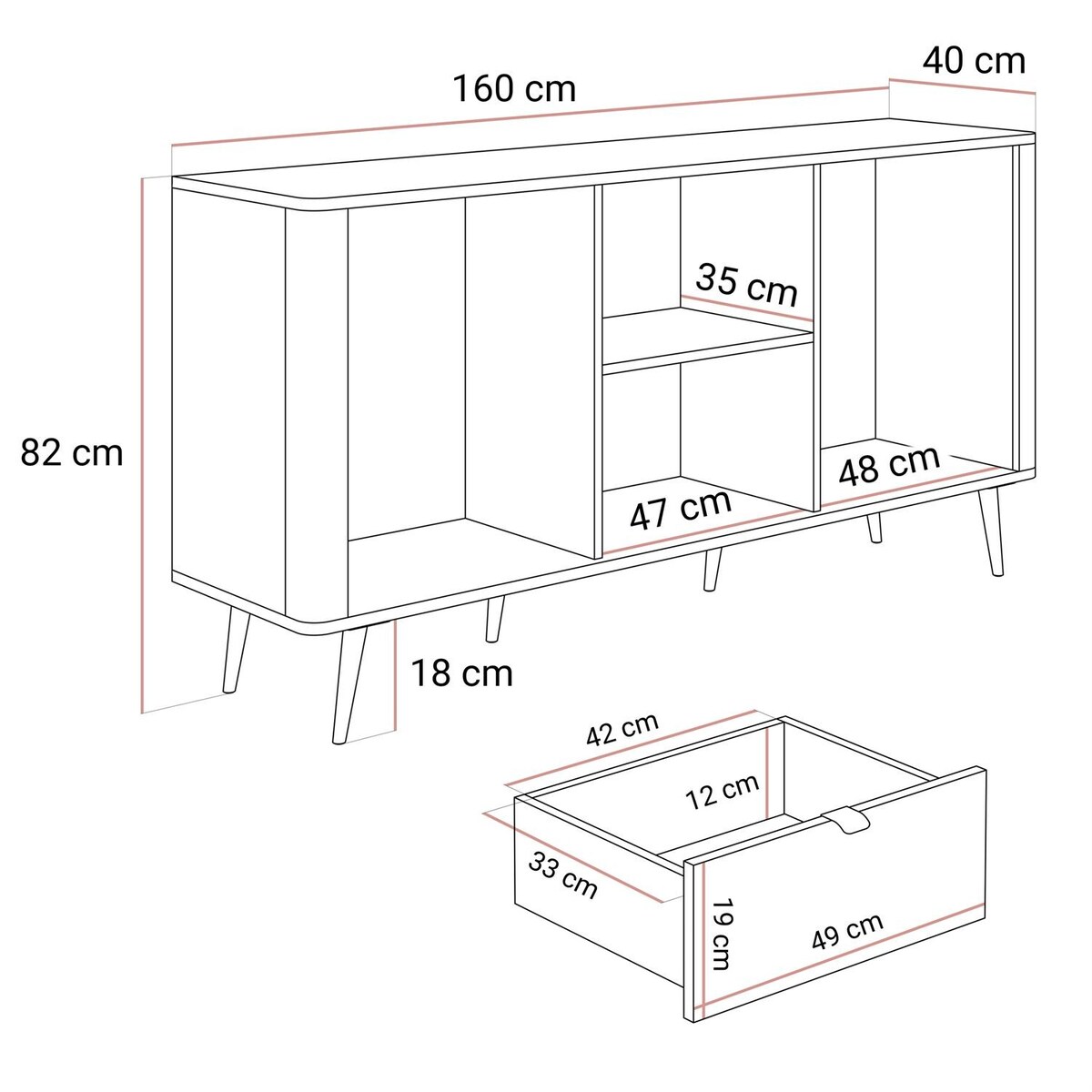 Komoda do przedpokoju AUTUMN 1D6S z sześcioma szufladami, kaszmir / szary kamień